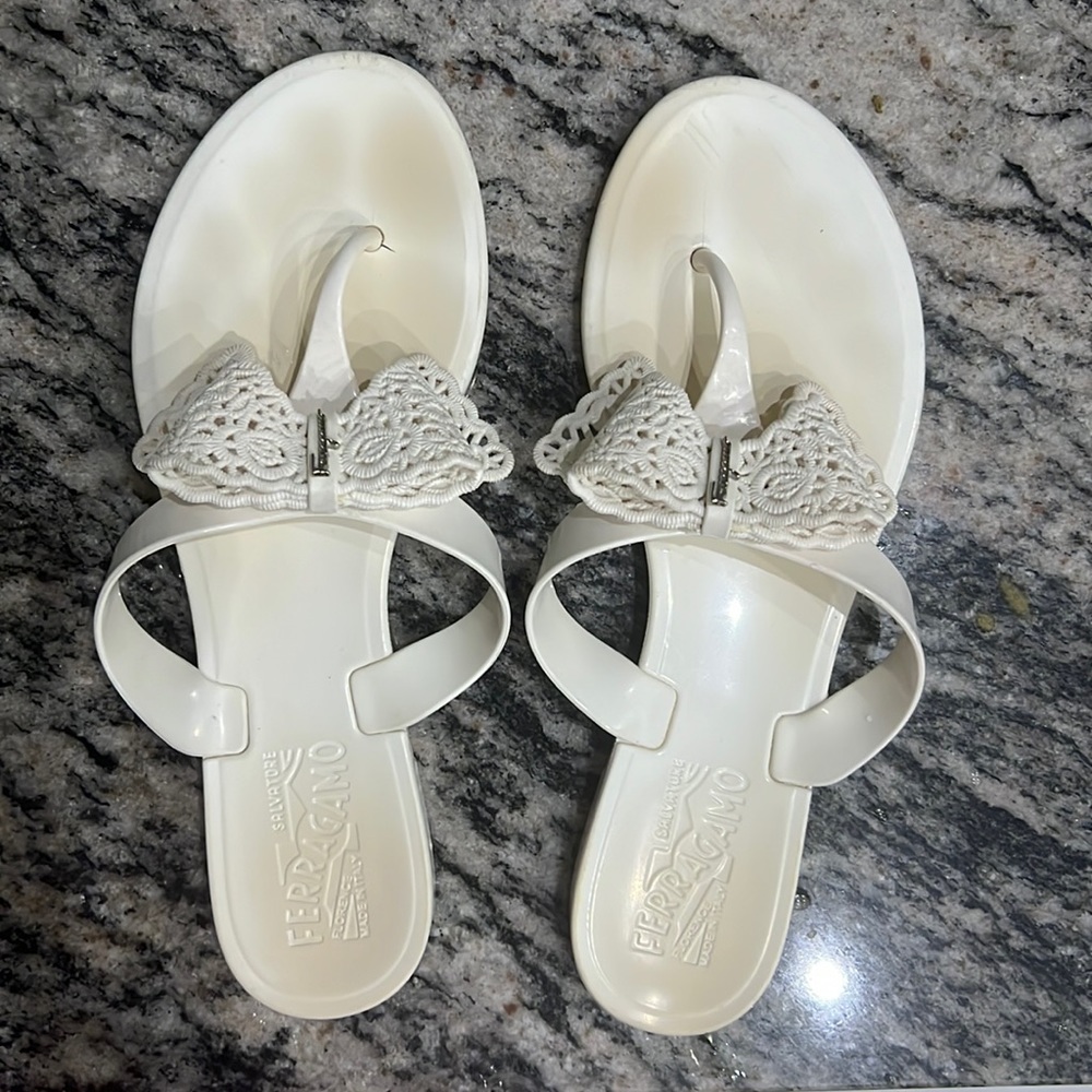 Salvatore Fersgamo , rubber slides , block heels, size 7